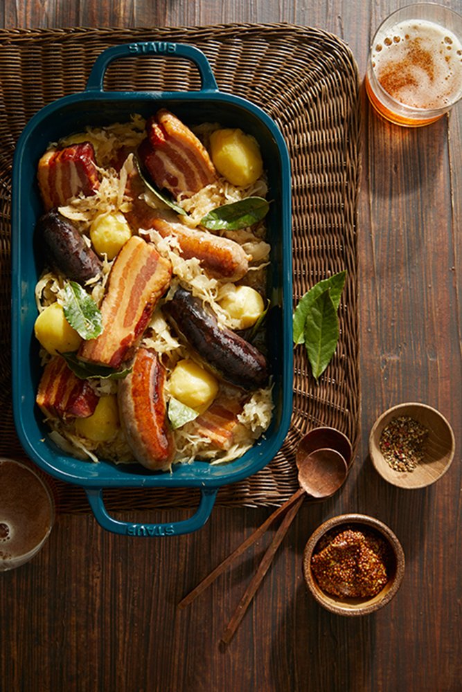 Choucroute Garnie, an Alsatian-inflected stew of braised sauerkraut satisfies devotees and converts skeptics.