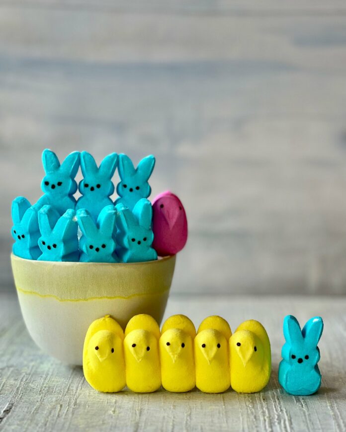 rest-in-peeps blue and yellow colors marshmallow peeps