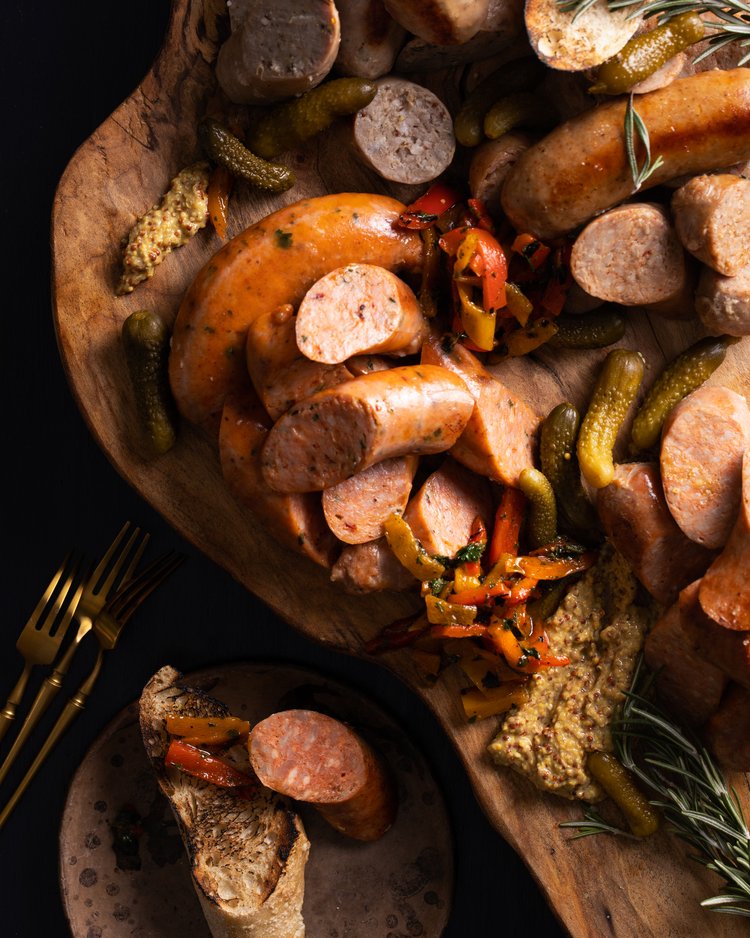 Simple preparation yields big results in flavor and presentation with this game day roasted sausage board.
