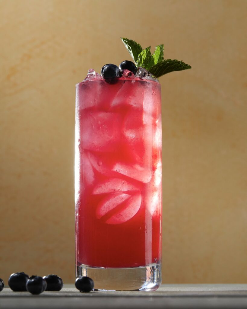 Cool off with a tall cocktail that tastes like summer in this blueberry lavender buck.