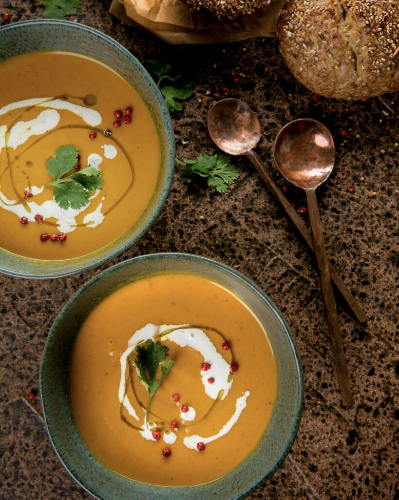 A smooth, creamy squash soup with a mildly sweet and nutty flavor.