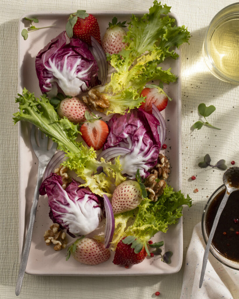 A photo of a Strawberry Salad with Rhubarb dressing recipe.