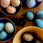 Natural Dye Recipe for Easter Eggs: Different-colored eggs presented in several bowls