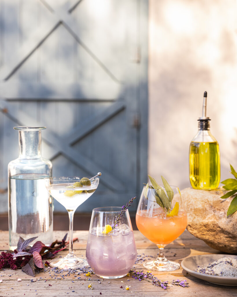 Cocktails assembled on a table