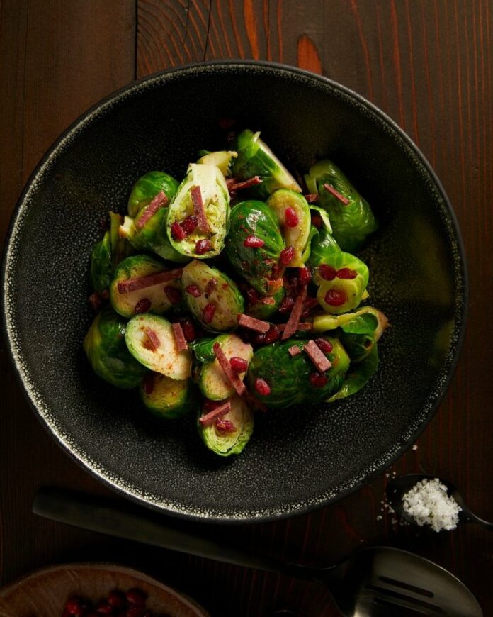 Roasted to perfection, these tender and flavorful Brussels sprouts make a delightful side dish, featuring a harmonious blend of earthy flavors and a hint of sweetness, complemented by a subtle smoky undertone.