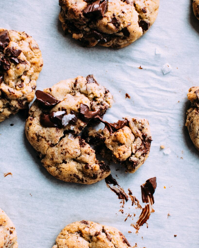 Chocolate Chips cookies on a baking sheet