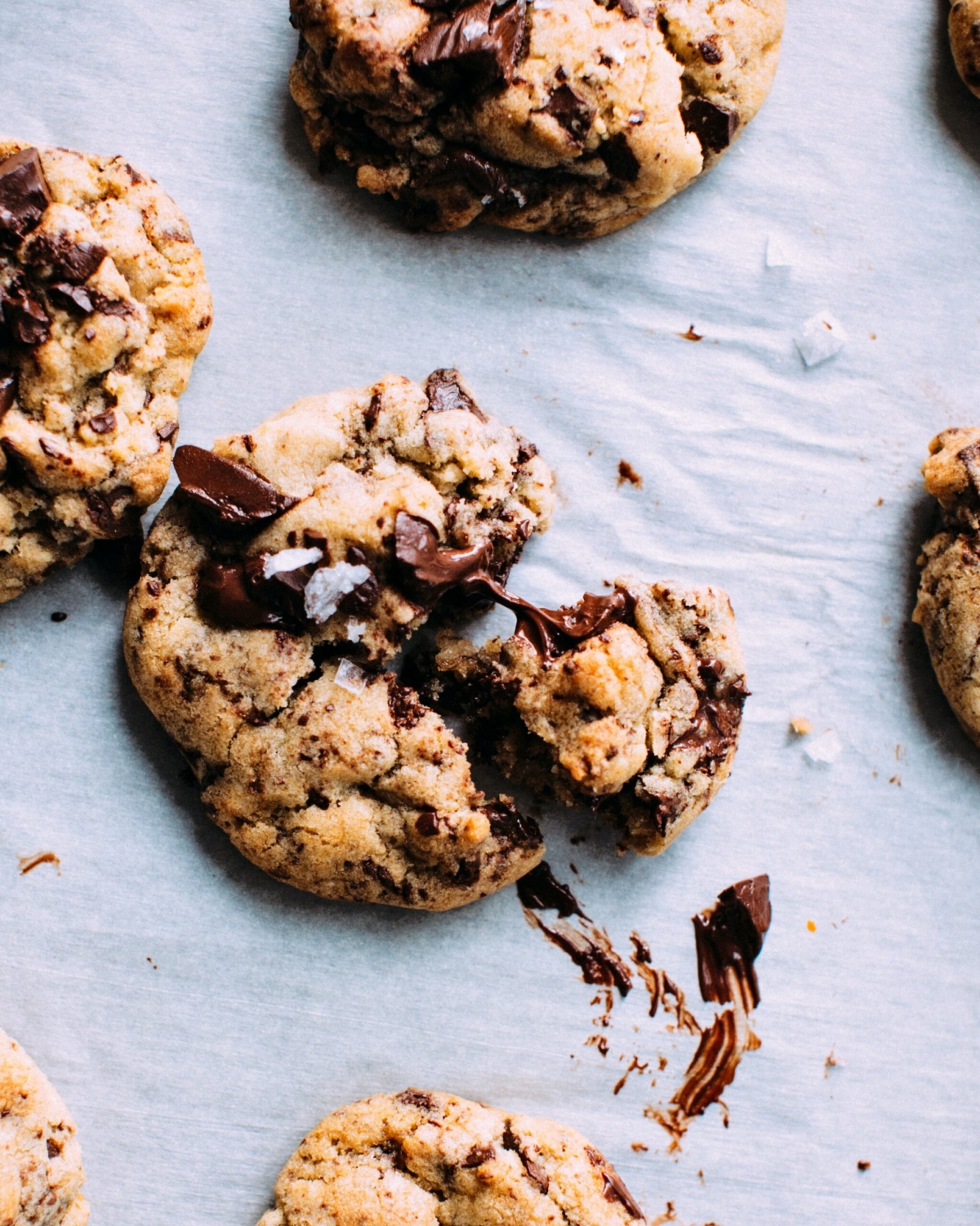 Chocolate Chips cookies on a baking sheet