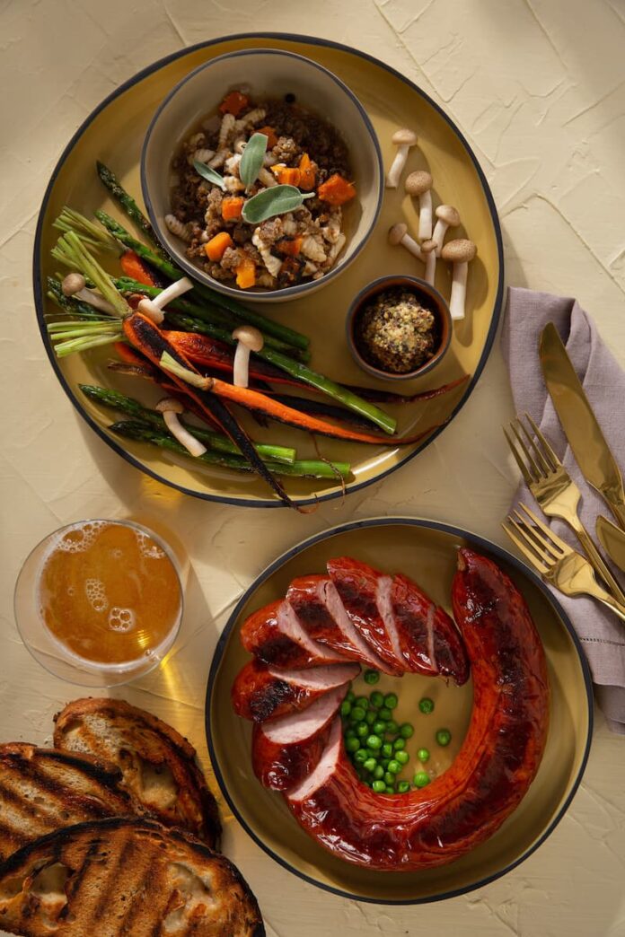 Revol Dinnerware Set with Earthy Palette: Cavatelli Salsiccia and Polish Wurst Meal