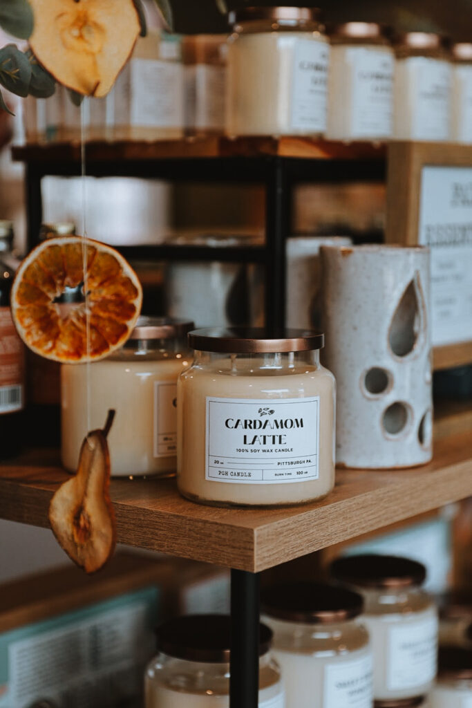 Pittsburgh Candle Co. in the North Shore presents a delicious assortment of fall-themed, hand-poured, soy wax scented candles.