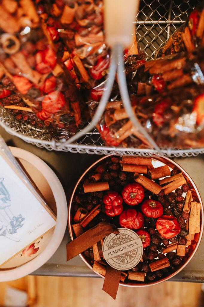 Pumpkin spice scented Potpourri at Roxanne’s Dried Flowers.