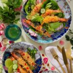 Mottahedeh's Tobacco Leaf Dinnerware: Prawn and Noodle Lettuce Wrap Dish