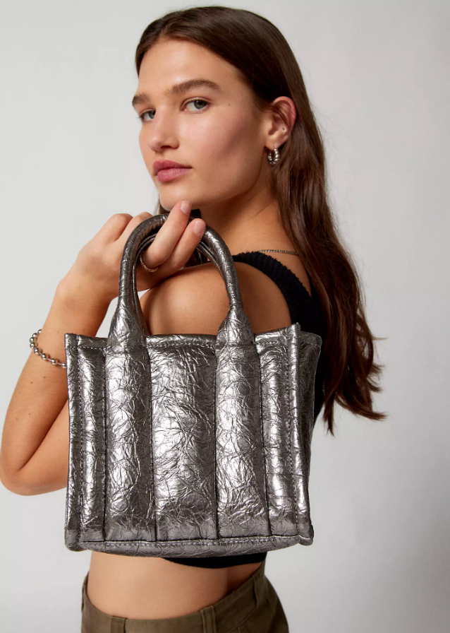 silver mini bag. 2023 metallics trend