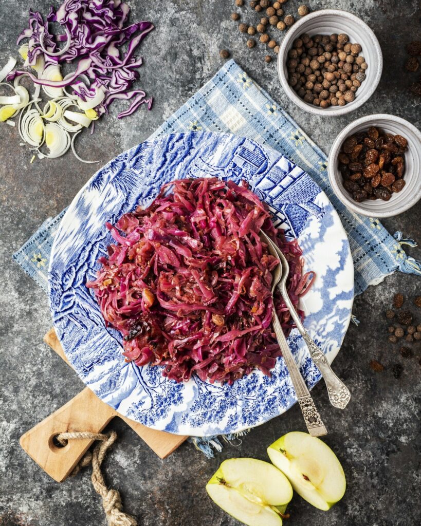 Braised Red Cabbage with Apples - A sweet and savory German-inspired dish, blending the flavors of California and European culinary tradition.