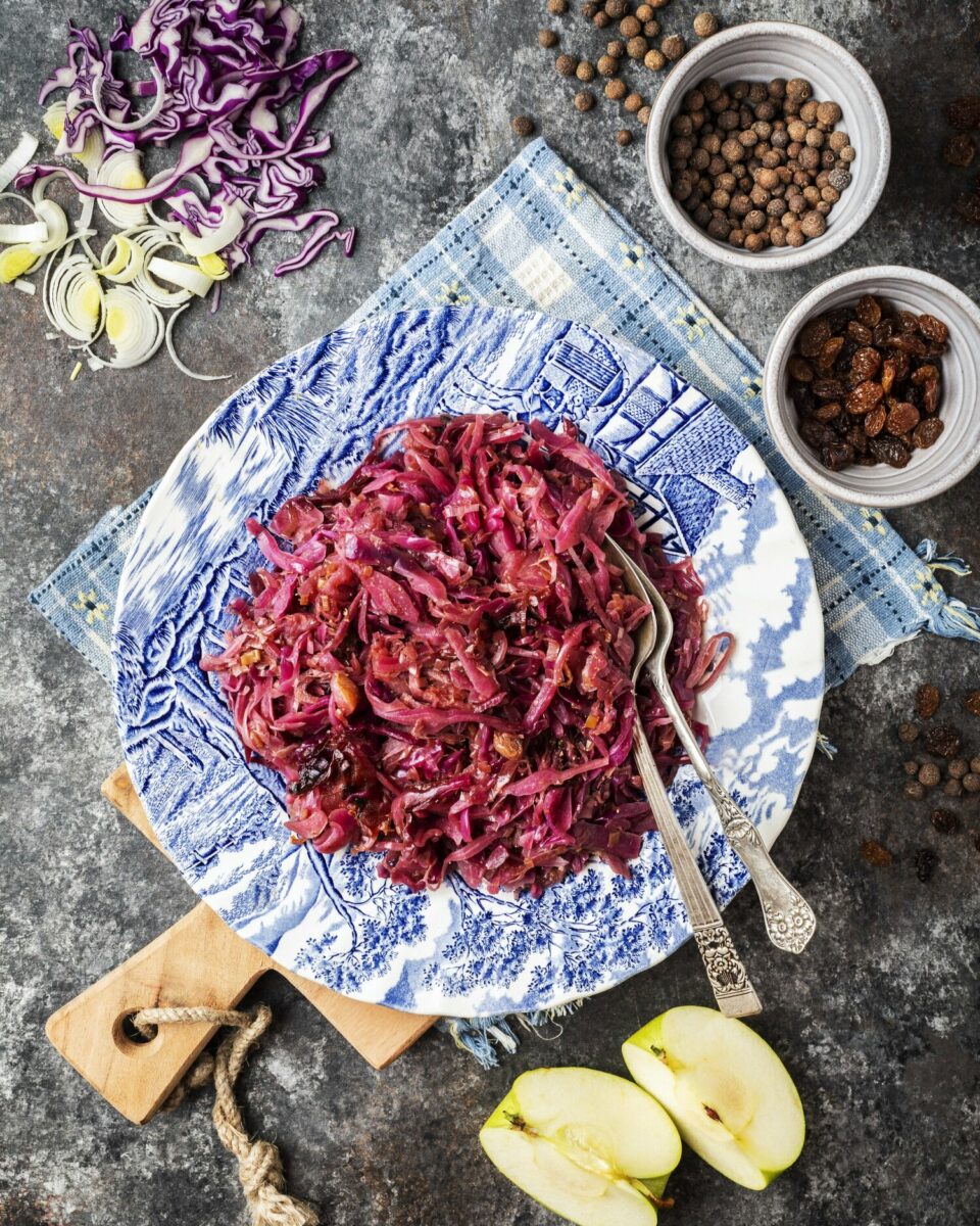 Braised Red Cabbage with Apples - A sweet and savory German-inspired dish, blending the flavors of California and European culinary tradition.