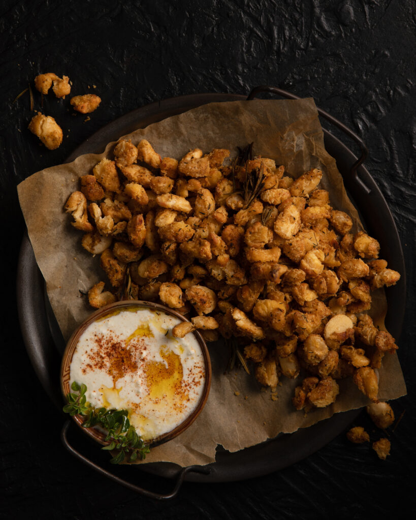 Crispy Butter Beans with Whipped Chèvre - a delectable side dish featuring Goat Rodeo’s fresh chèvre cheese