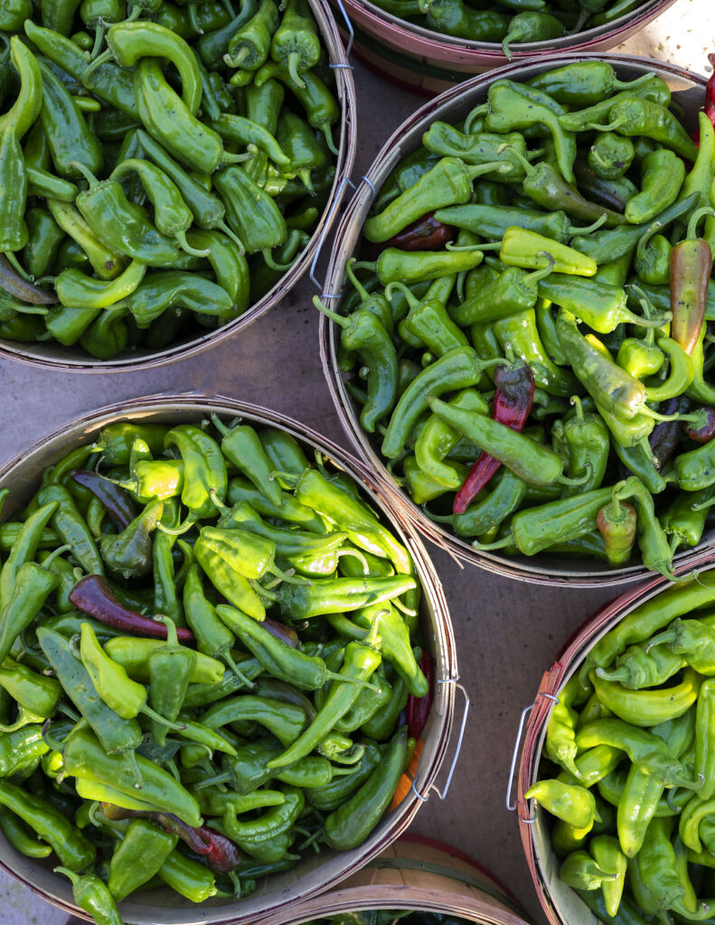 Hue Chan Karels, Open Kitchen cooking class based on Farm Fresh Journey, The Santa Fe Farmers Market Cookbook. Hue Chan and particpants at Santa Fe Farmers Market, cooking at Open Kitchen, and prepared food dishes..