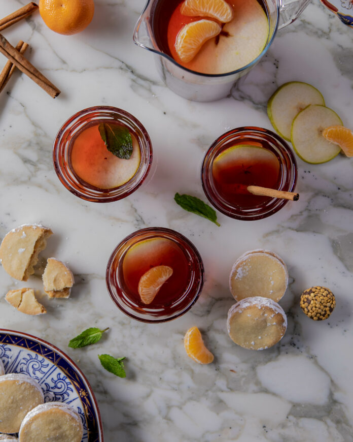 Three cups filled with an Hibiscus Adajio Tea for Three Kings Day.