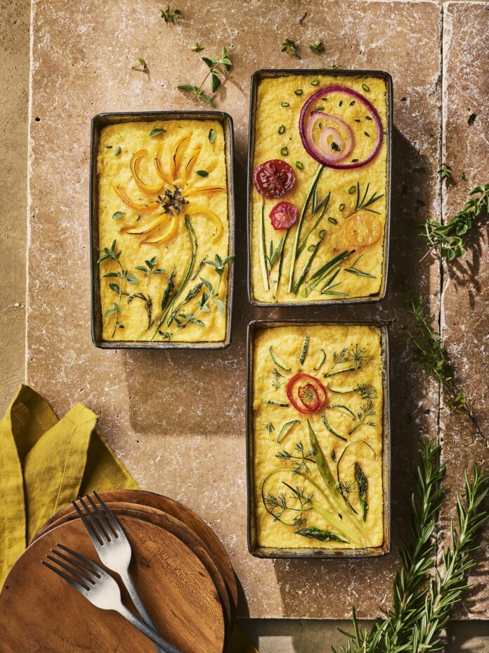 Polenta with Brown Butter-Balsamic Mushrooms served in three dishes