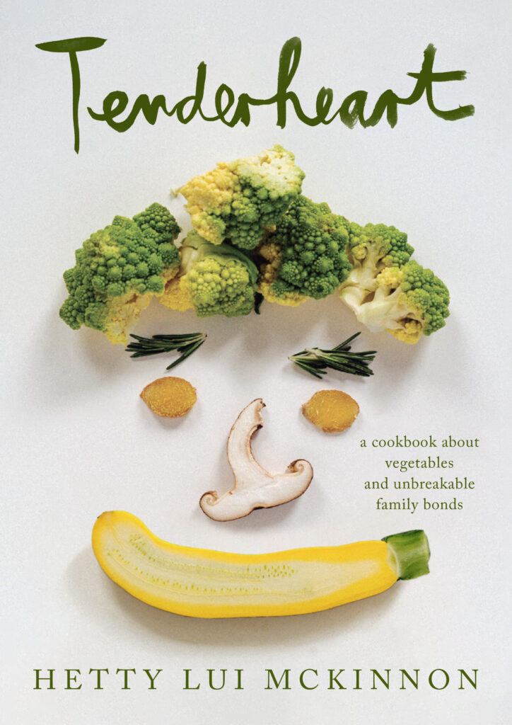 A white cover depicts a face made out of broccoli hair, mushroom nose, and squash smile.
