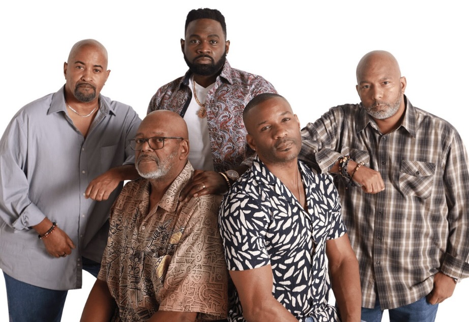 Five African American men stand side by side in neutral color clothings as the cast of godguys in Pittsburgh.