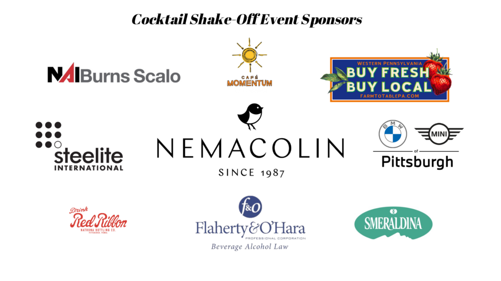 A collage of logos for the sponsors of Cocktail shake-off. 