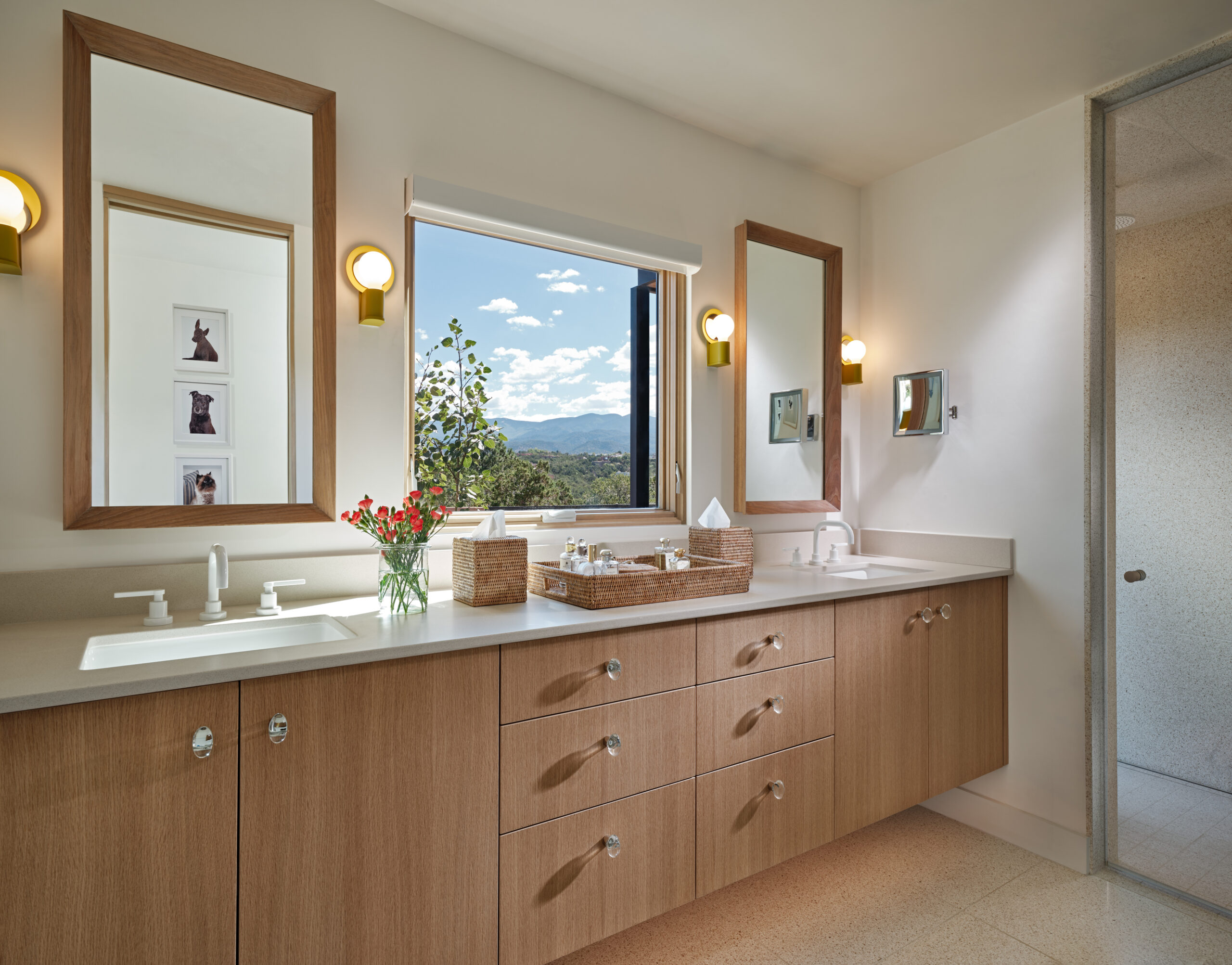 The primary bath is a composed and restful space. 