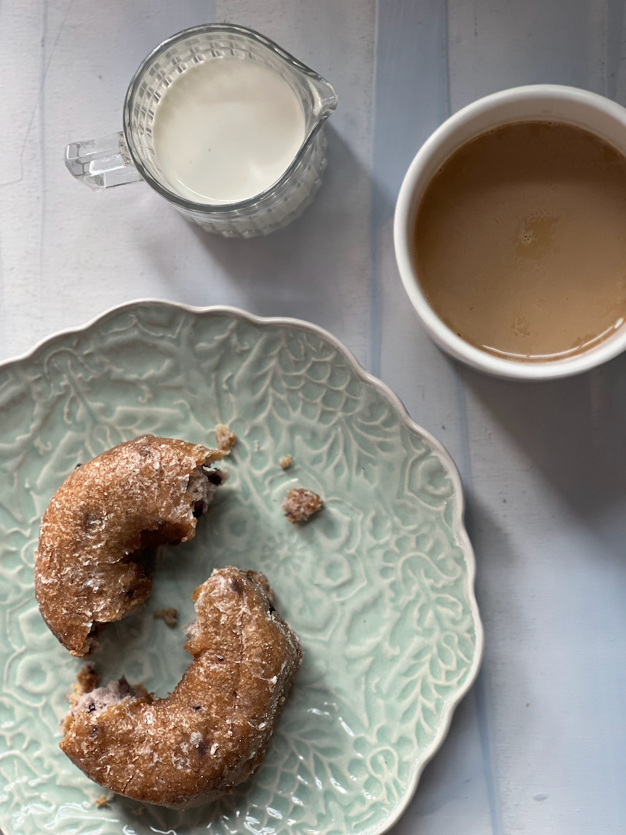 A blueberry cake donut