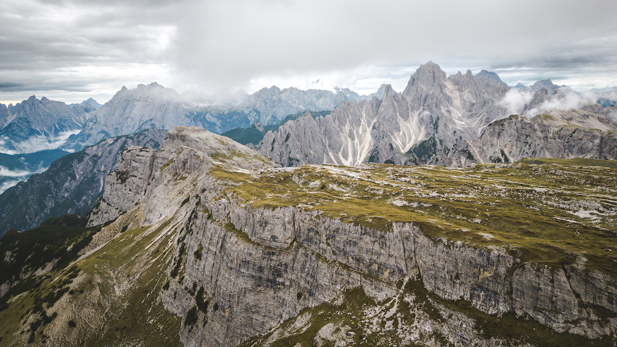 The Dolomites mountain range on a cloudy day