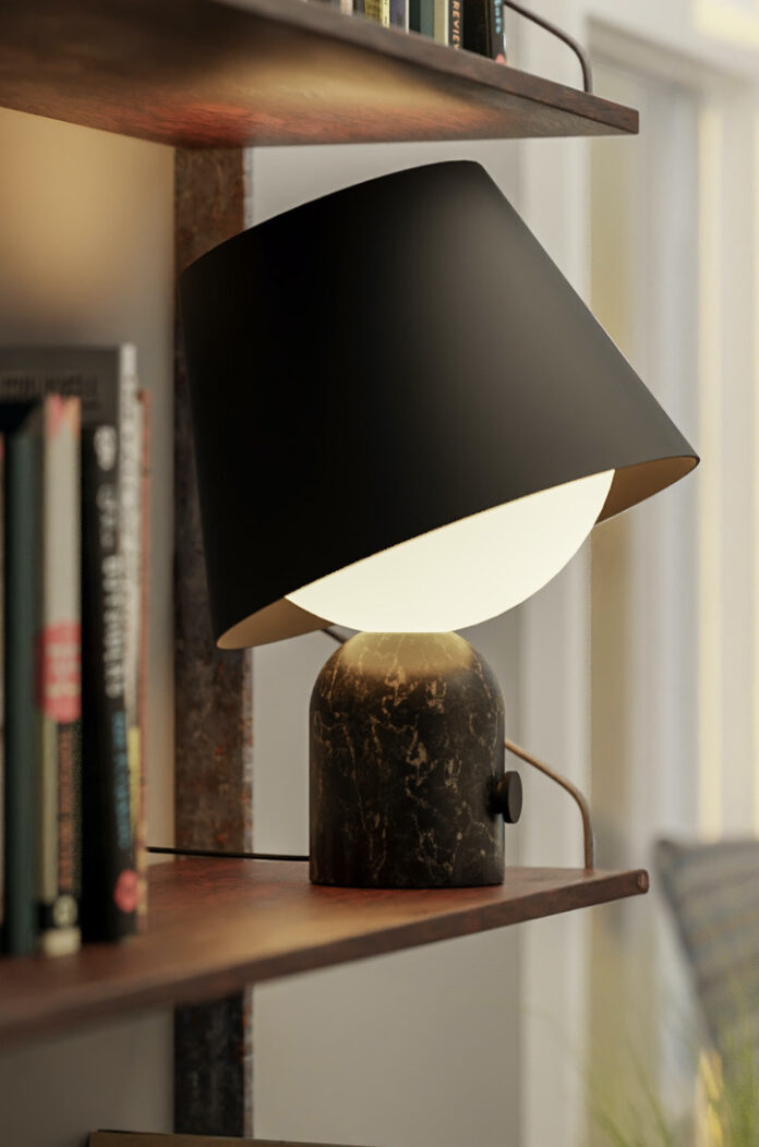 A table lamp on a shelf