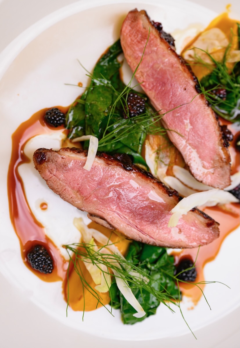 Muscovy Duck Breast with Blackberry Glaze, Sweet Potato, & Fennel