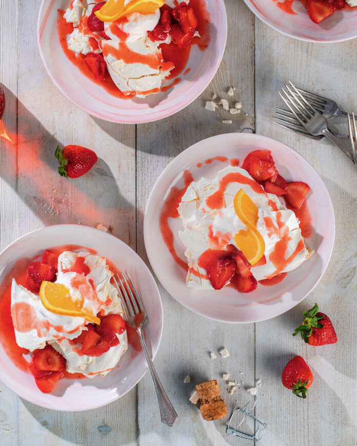 An Aperol spritz Eton mess on a white background