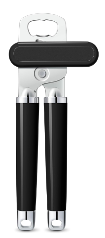 A vertical image of a can opener on a white background 