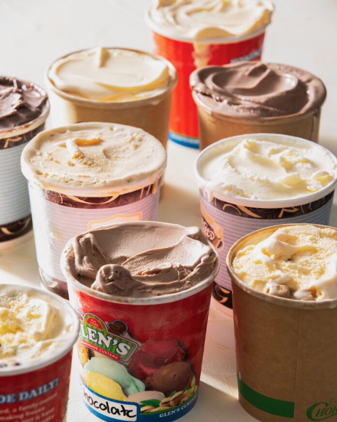 TABLE Magazine Frozen Custard A tableau of frozen custard, vanilla, chocolate, and caramel, in multi-colored pints