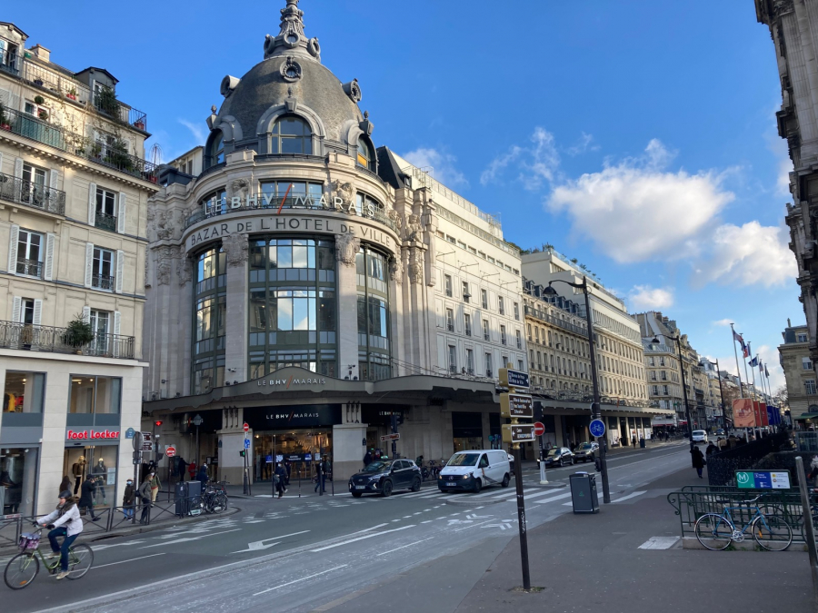 The outside of Le BHV Marais, a historic department store in Paris