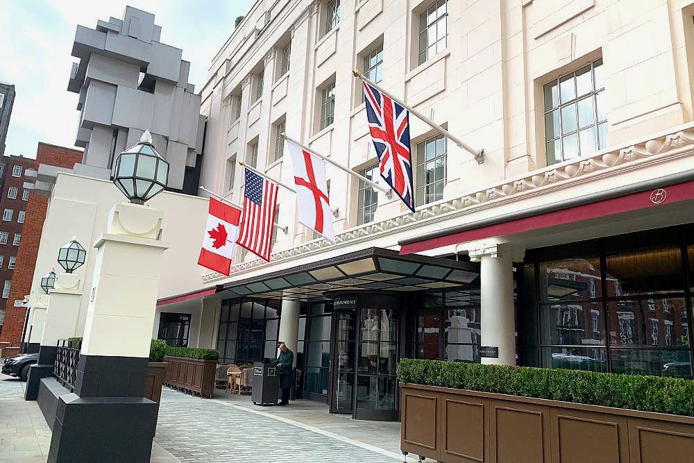 Outside of Beaumont Hotel, a luxury hotel in London