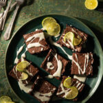 Chocolate brownies with a powdered sugar lime glaze