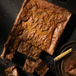 A pan of miso and tahini swirl healthy brownies, baked to perfection