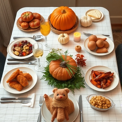 A Thanksgiving dinner table with "stuffing" 
