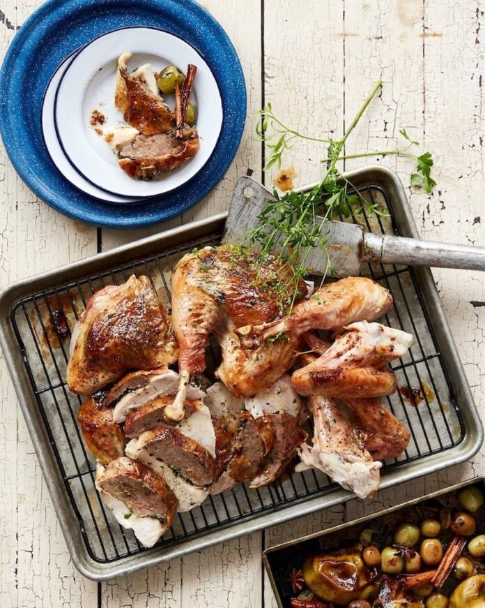 A succulent and flavorful turkey roasted with aromatic herbs and spices, inspired by the Italian porchetta.