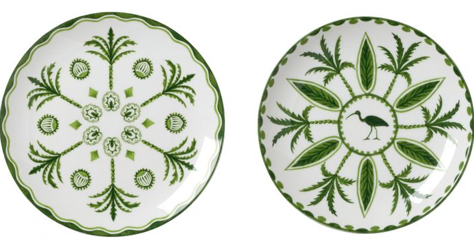 Two plates, one is white and one is green, from Sultan's Paradise