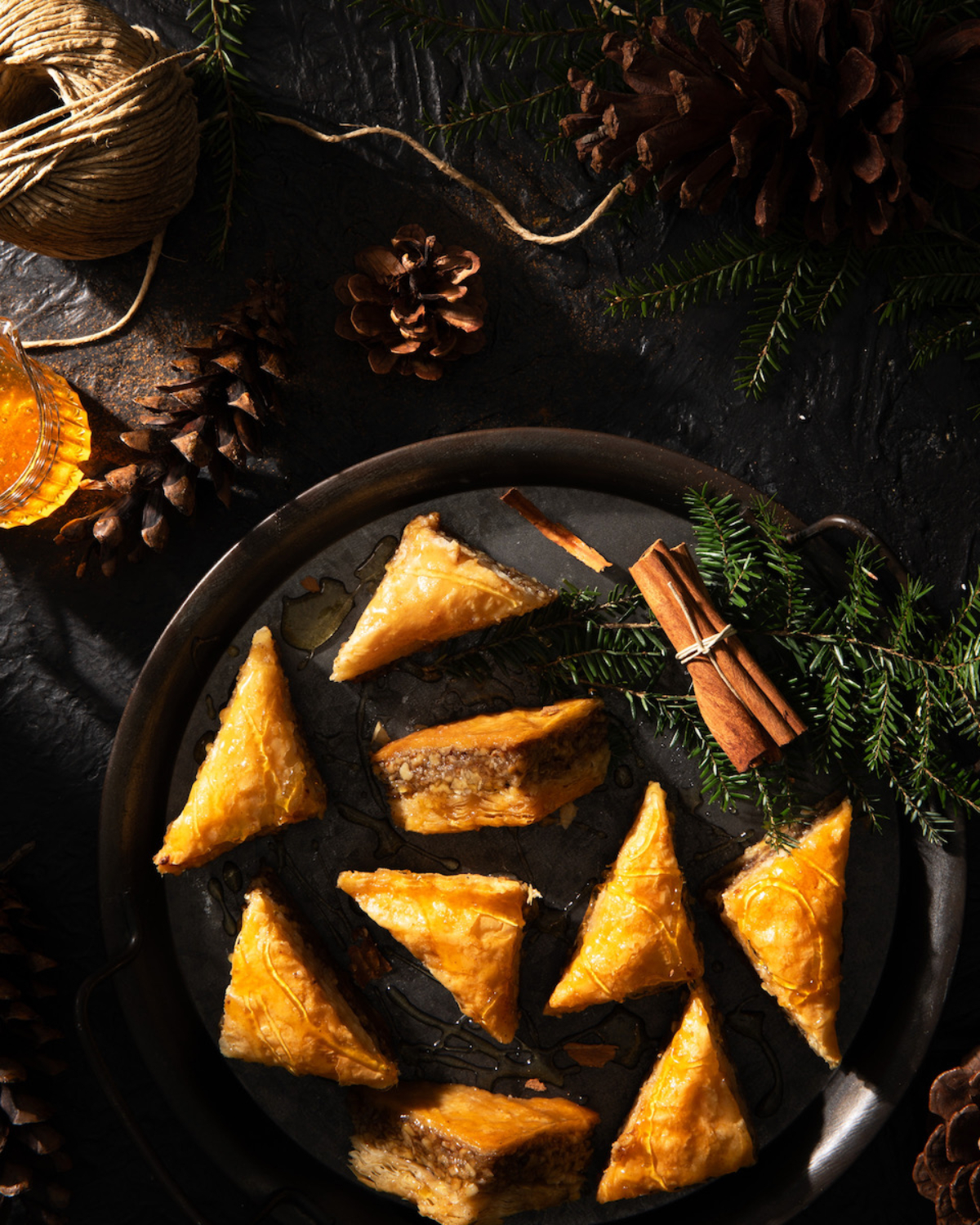 Baklava on a black background