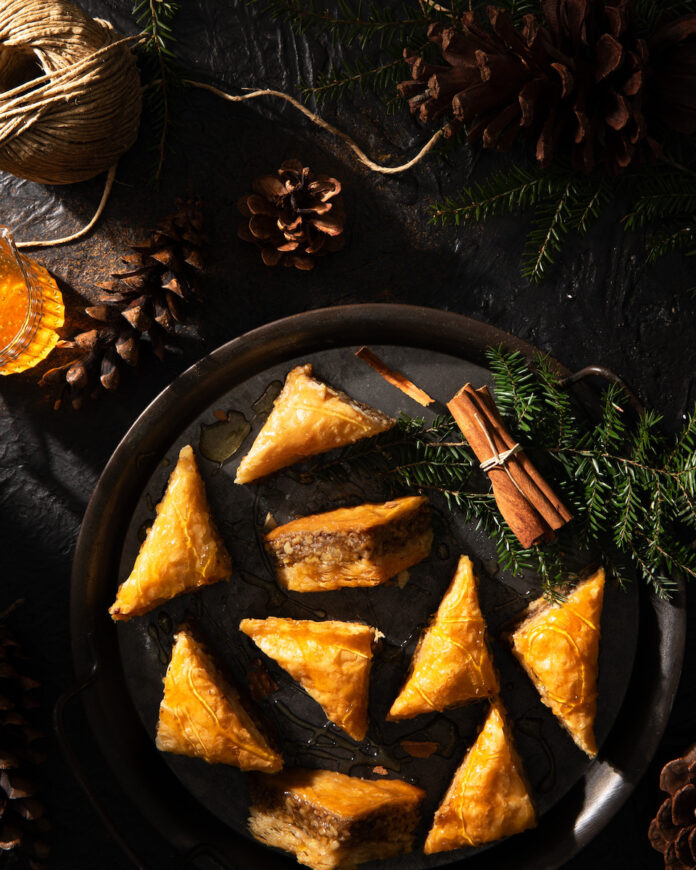 Baklava on a black background