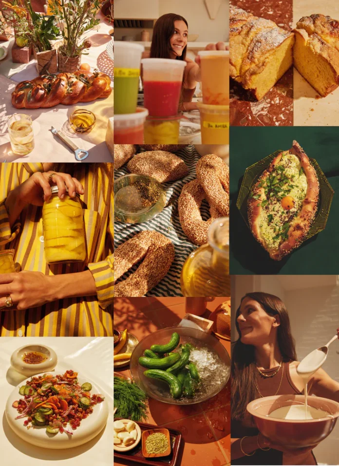 A grid photoset of Eden Grinshpan with her tahini recipes
