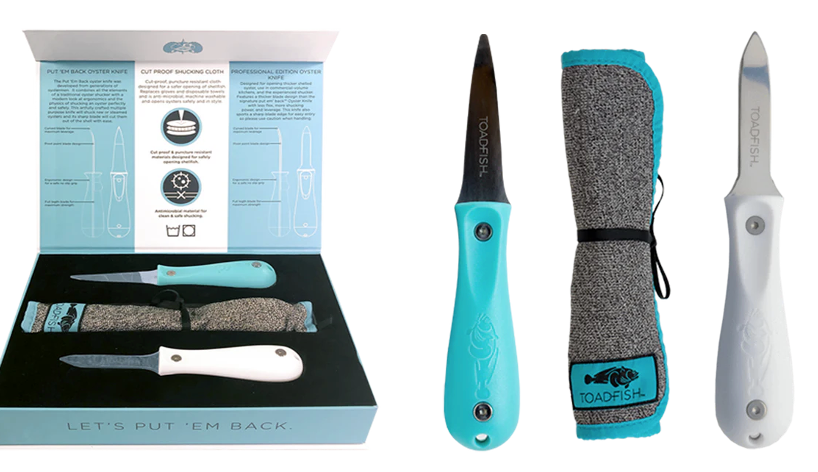 A set of oyster shuckers and knives