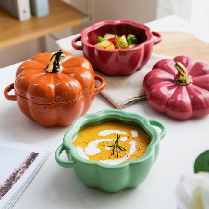 A set of colorful pumpkin bowls