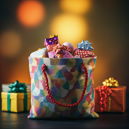 An image of a grab bag full of gifts, generated by AI