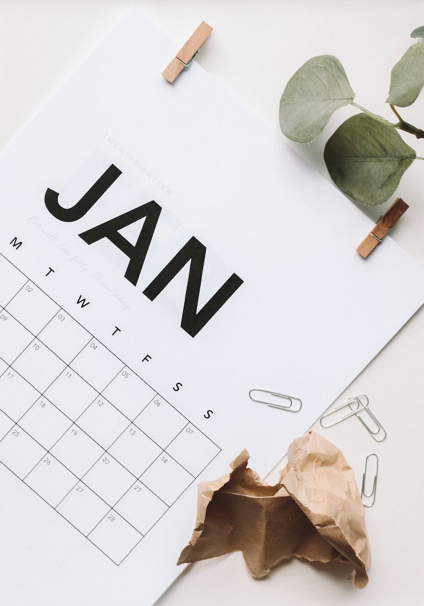 A blank calendar for January, showing the start of the new year