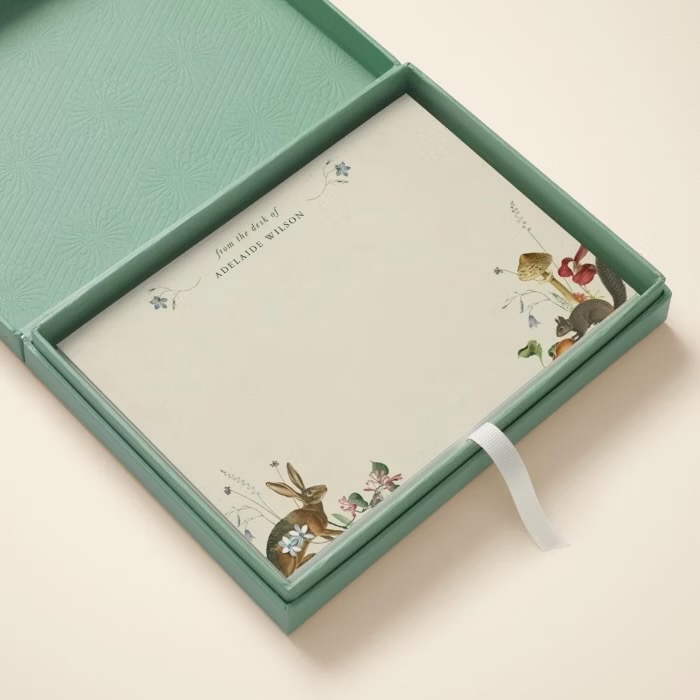 A light green piece of stationery from Papier
