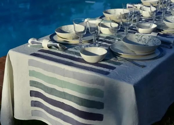 A blue hand-painted Italian tablecloth from Allora