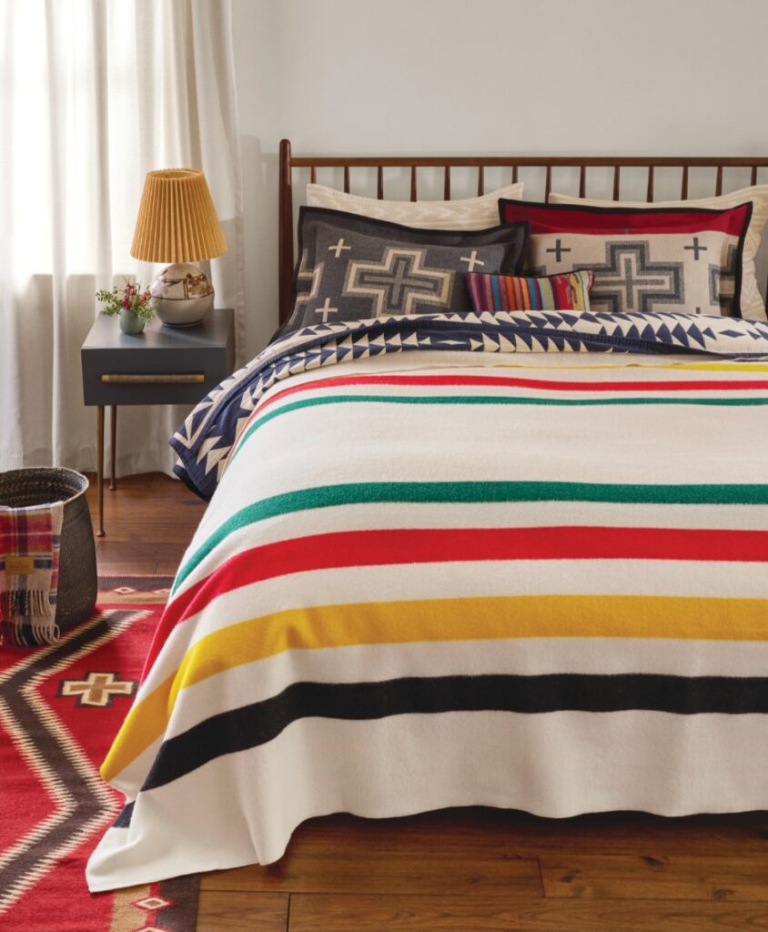 A white striped blanket from Hudson Bay